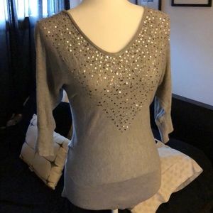 White House Black Market Gray V-Neck Sweater